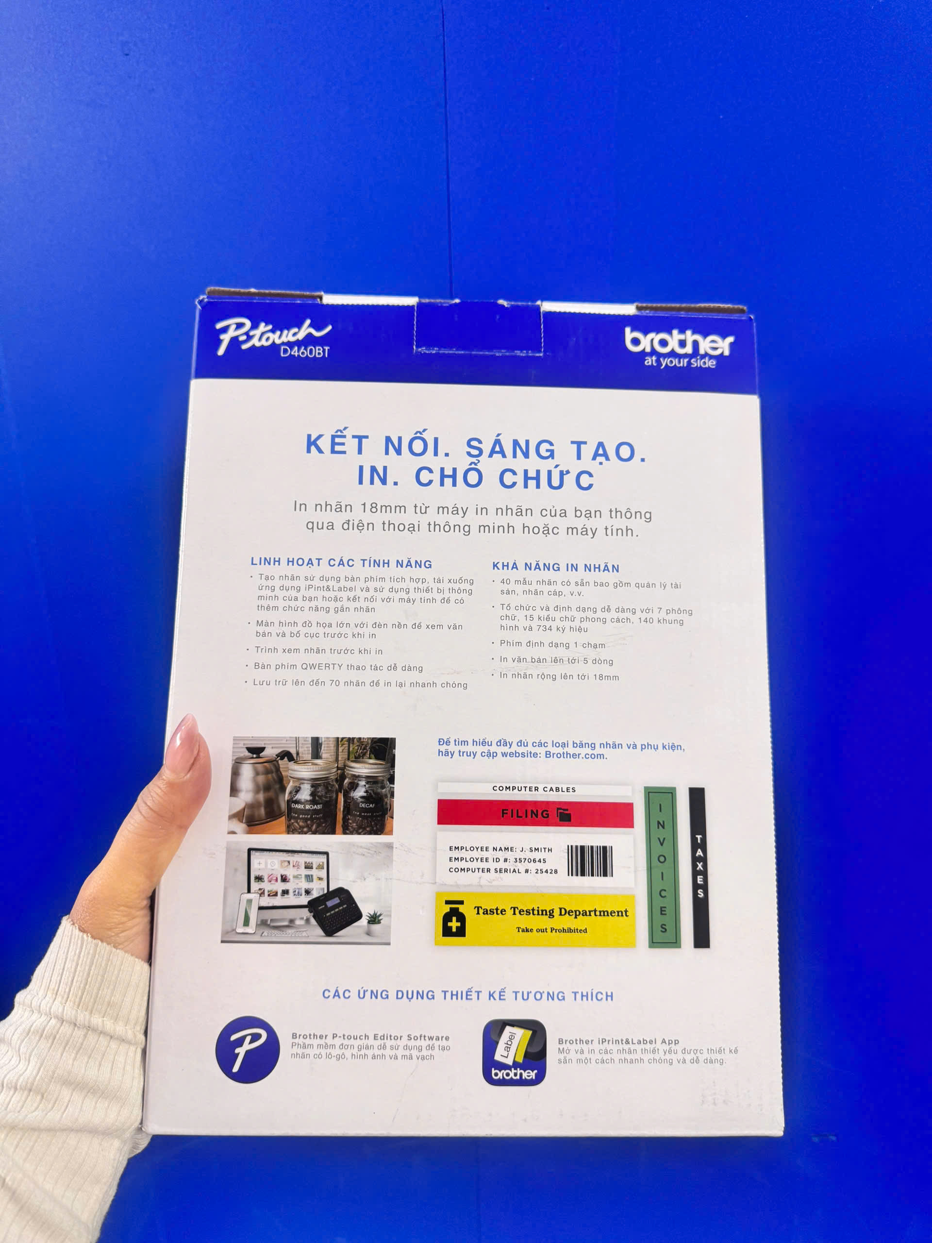 ảnh thực tế PT-D460BT hộp