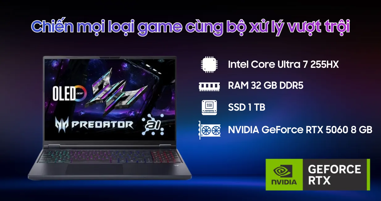 LAPTOP ACER GAMING PREDATOR HELIOS NEO 16 PHN16-73-757W NH.QVQSV.001 (Core Ultra 7 255HX/32GB RAM/1TB SSD/RTX5060 8G/16 INCH 2K 240Hz /WIN 11) ảnh 3