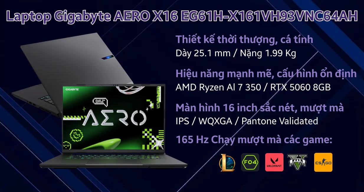 Laptop Gigabyte AERO X16 X161VH93VNC64AH (AMD Ryzen 7-350 | RTX 5060 8GB | 16inch WQXGA 165Hz | 32GB | 1TB | Win 11 | Xám) ảnh 2