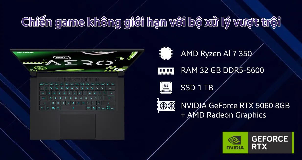 Laptop Gigabyte AERO X16 X161VH93VNC64AH (AMD Ryzen 7-350 | RTX 5060 8GB | 16inch WQXGA 165Hz | 32GB | 1TB | Win 11 | Xám) ảnh 3