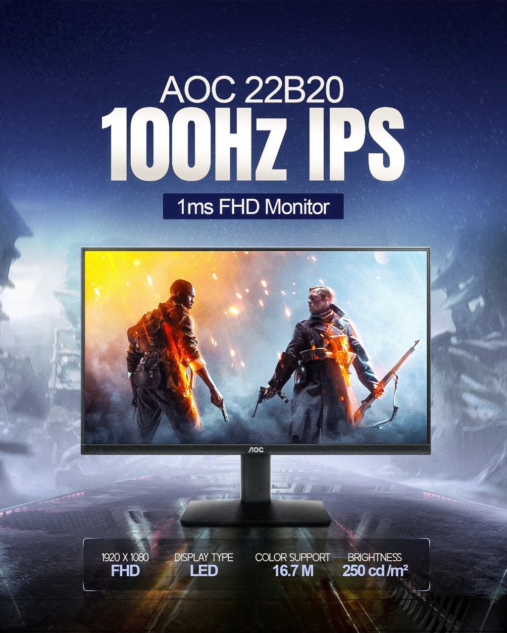 Màn hình AOC 22B20JH2 (21.5Inch/ Full HD/ 1ms/ 100HZ/ 250cd/m2/ IPS) ảnh 1