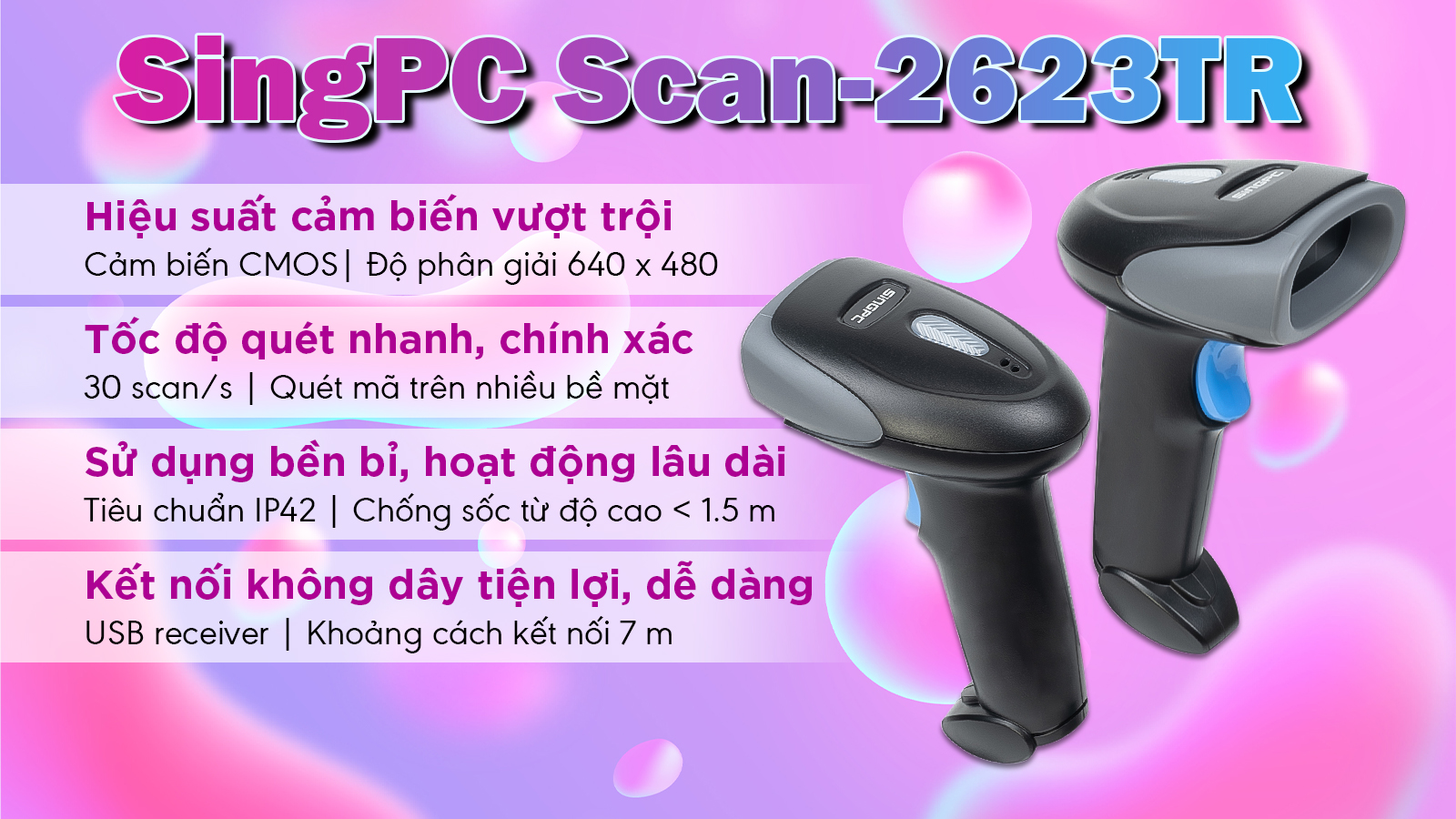 Máy quét mã vạch 2D SingPC Scan-2623TR cầm tay không dây ảnh 1