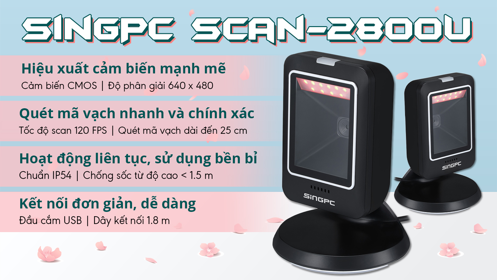 Máy quét mã vạch 2D SingPC Scan-2800U để bàn có dây ảnh 1