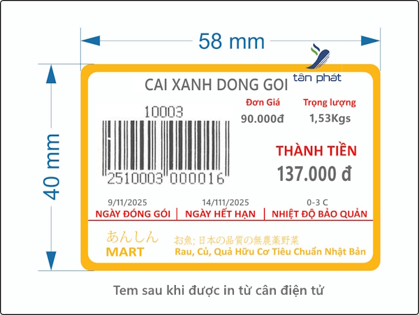 Mẫu tem sau khi in từ cân điện tử