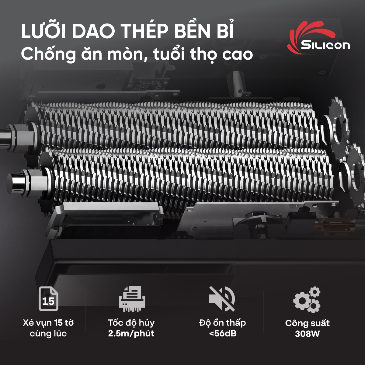 m&aacute;y hủy t&agrave;i liệu Silicon PS-915LCD