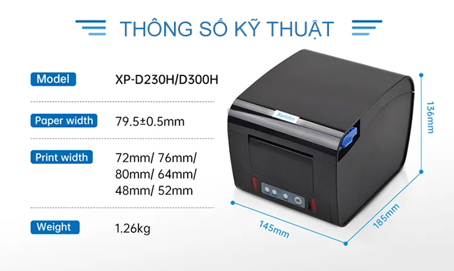 Máy in order bếp tốc độ cao 80mm Xprinter XP-D300H (USB+LAN+RS232) ảnh 2