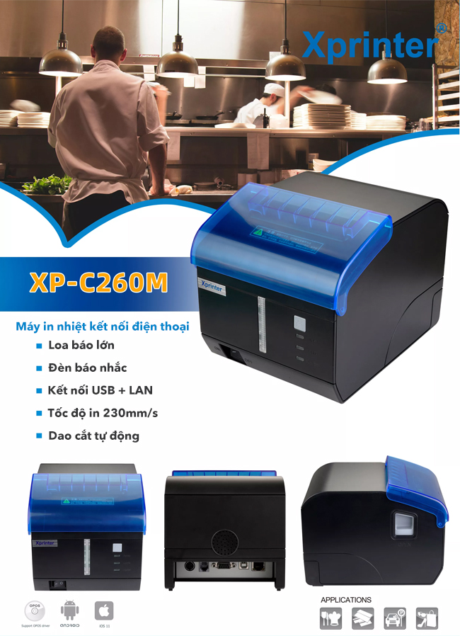 Máy in bill kết nối điện thoại máy tính bảng Xprinter XP-C260M (USB+LAN) ảnh 2