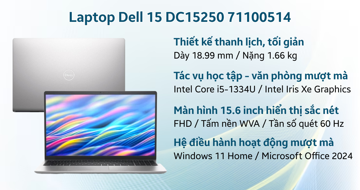 Laptop Dell 15 DC15250 71100514 – Core i5-1334U, RAM 16GB, SSD 512GB