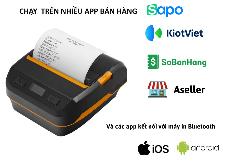 M&aacute;y in m&atilde; vạch cầm tay HPRT HM-A300E chạy tr&ecirc;n nhiều app kiotviet, sapo