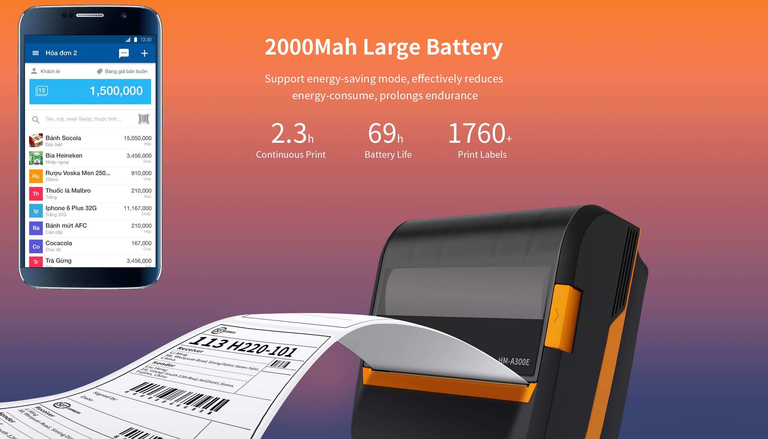 M&aacute;y in m&atilde; vạch cầm tay HPRT HM-A300E