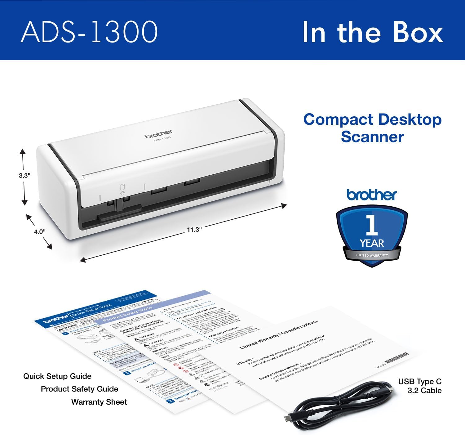 Máy Scan Brother ADS-1300 (A4/A5/ Đảo mặt/ USB) ảnh 2