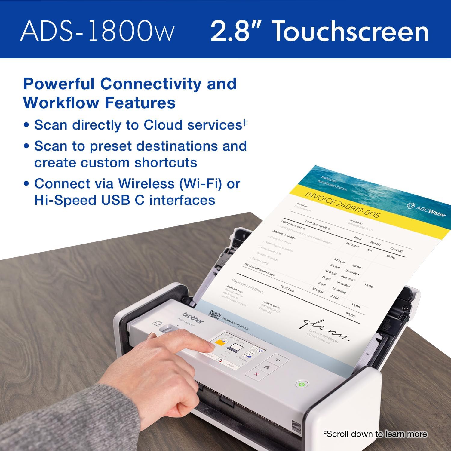 Máy Scan Brother ADS-1800W (A4/A5/ Đảo mặt/ ADF/ USB/ LAN/ WIFI) ảnh 3