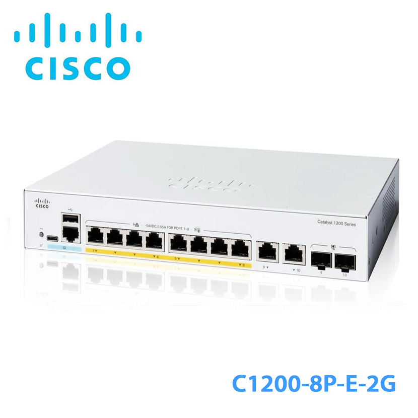 Thiết bị chuyển mạch CISCO Catalyst 1200 8-port GE C1200-8P-E-2G , PoE(67W Budget), Ext PS, 2x1G Combo