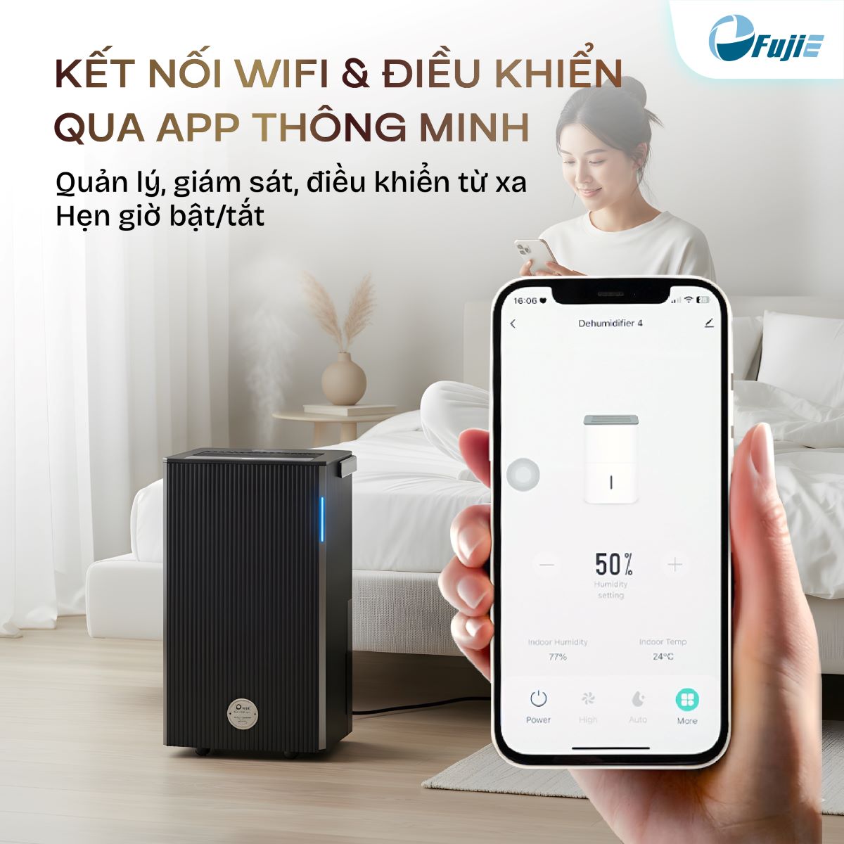 Máy hút ẩm dân dụng FujiE HM-912ED kết nối Wifi