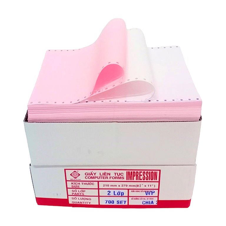 Giấy in carbon khổ A4 - 2 liên đục lỗ in liên tục