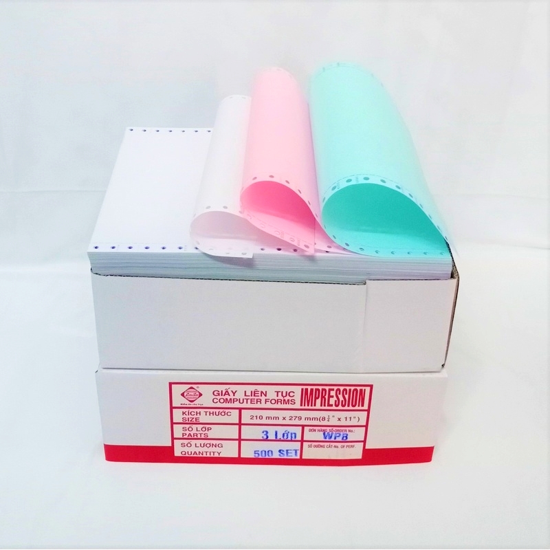 Giấy in carbon khổ A4 - 3 liên, đục lỗ , in liên tục