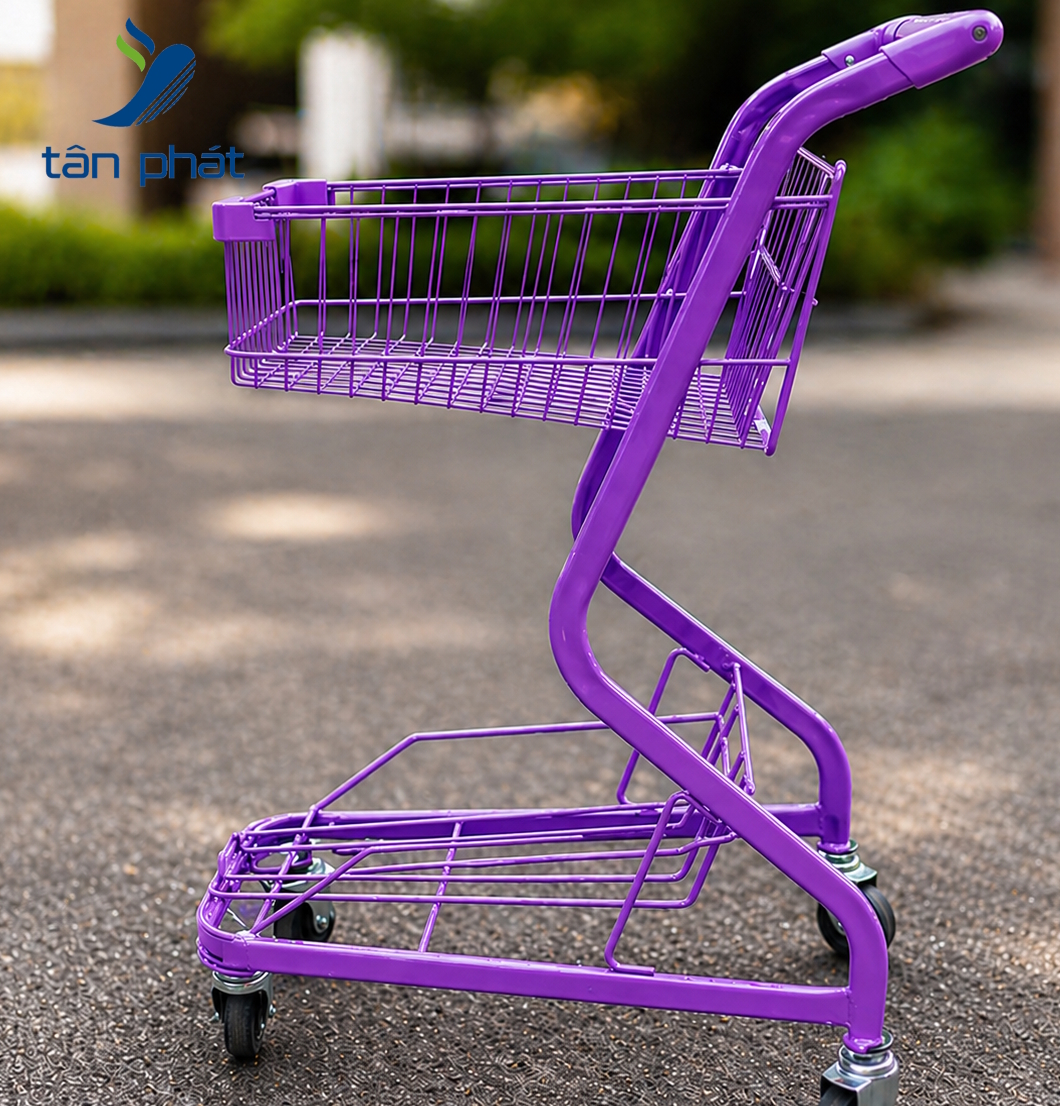 Xe đẩy siêu thị 2 tầng mini 40L kiểu dáng AEON mall - Màu tím