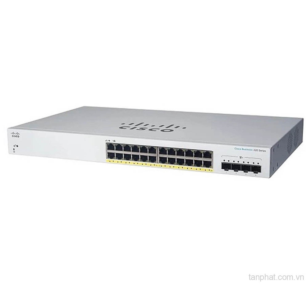 Thiết bị chuyển mạch Cisco Business CBS220-24P-4G-EU 24 cổng Gigabit PoE, 4 cổng SFP, PoE Budget 195W