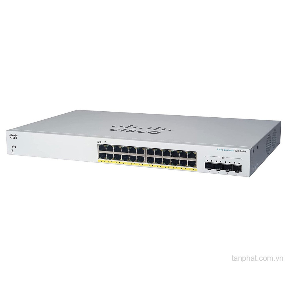 Thiết bị chuyển mạch Cisco Business CBS220-24FP-4G-EU 24 cổng Gigabit Full PoE, 4 cổng SFP, PoE Budget 382W
