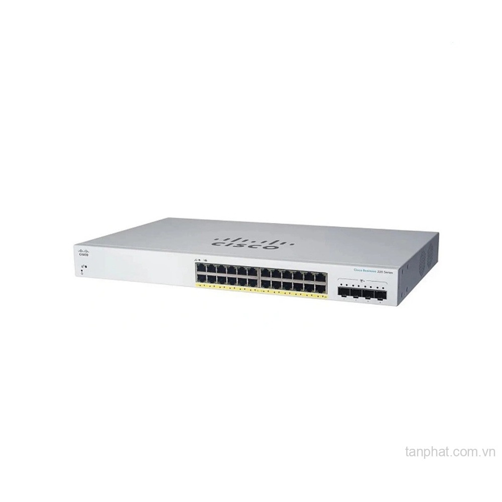 Thiết bị chuyển mạch Cisco Business CBS220-24P-4X-EU 24 cổng Gigabit PoE, 4 cổng SFP+ 10G, PoE Budget 195W