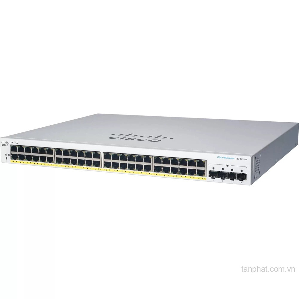 Thiết bị chuyển mạch Cisco Business CBS220-24FP-4X-EU 24 cổng Gigabit Full PoE, 4 cổng SFP+ 10G, PoE Budget 382W
