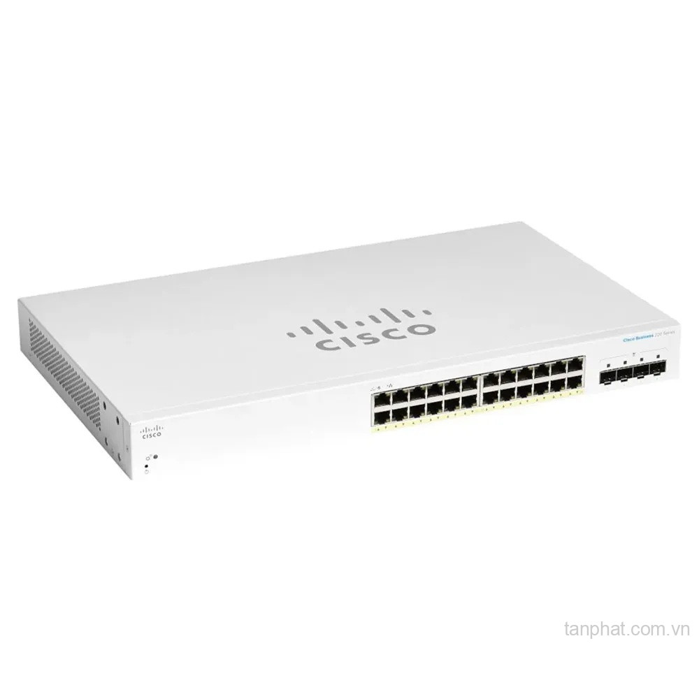 Thiết bị chuyển mạch Cisco Business CBS220-24FP-4X-EU 24 cổng Gigabit Full PoE, 4 cổng SFP+ 10G, PoE Budget 382W