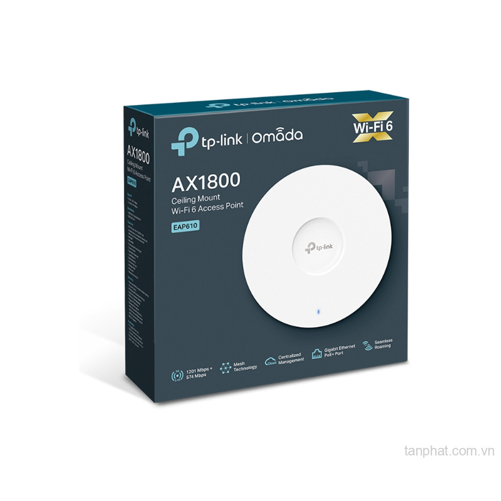 Bộ phát WiFi 6 gắn trần TP-Link EAP610 AX1800 dual-band, Omada mesh, PoE+