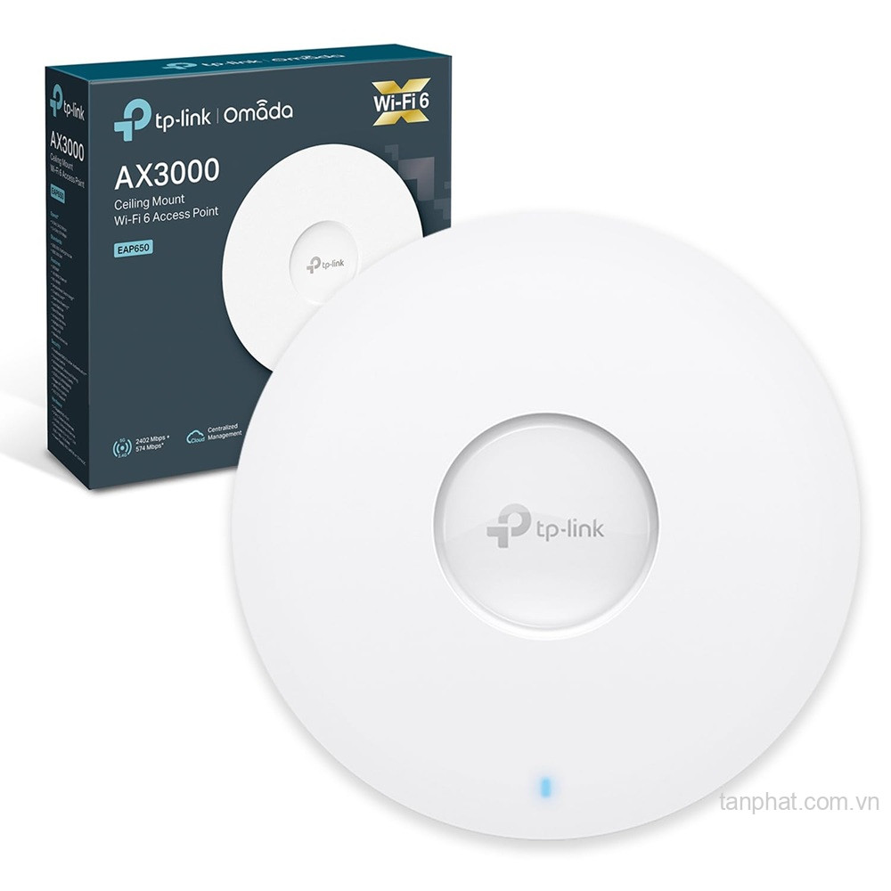 Bộ phát WiFi 6 gắn trần TP-Link EAP650 AX3000 dual-band, Omada mesh, PoE+