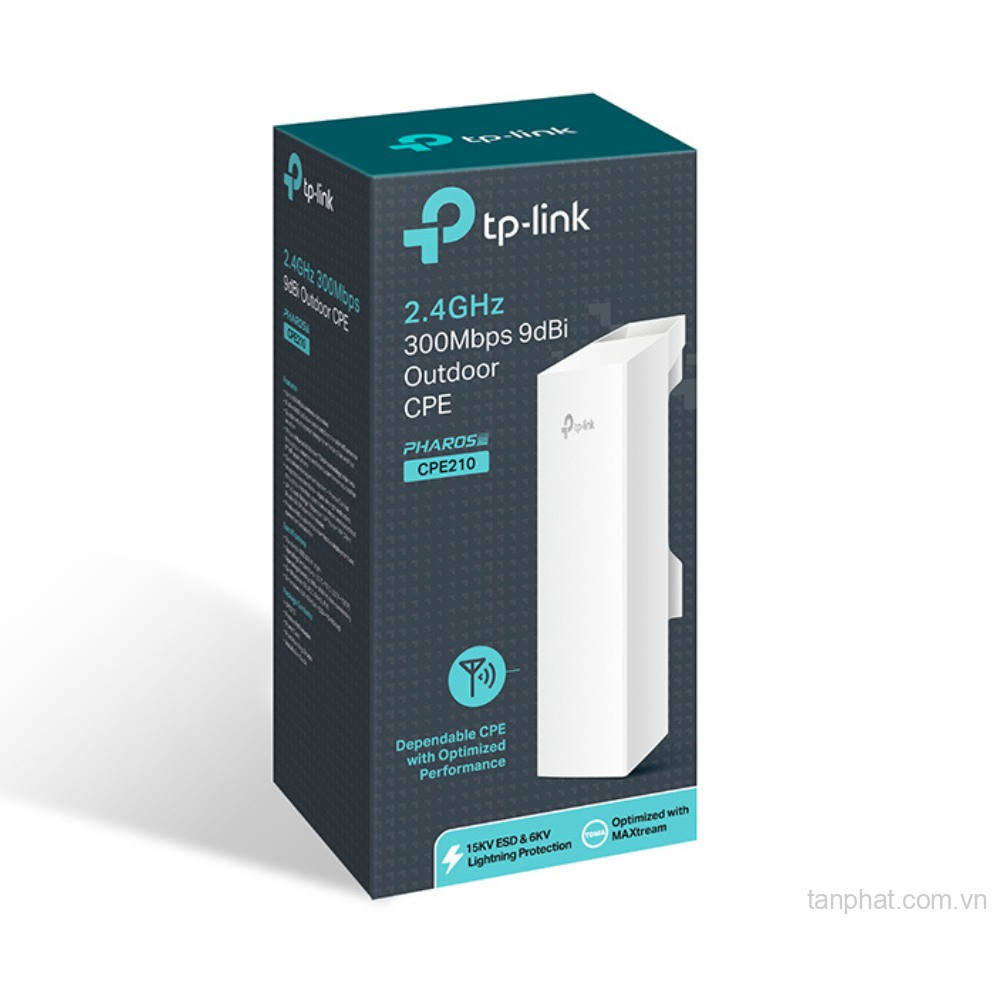 Bộ phát WiFi ngoài trời TP-Link CPE210 N300, 2.4GHz, ăng-ten 9dBi, truyền xa 5km+