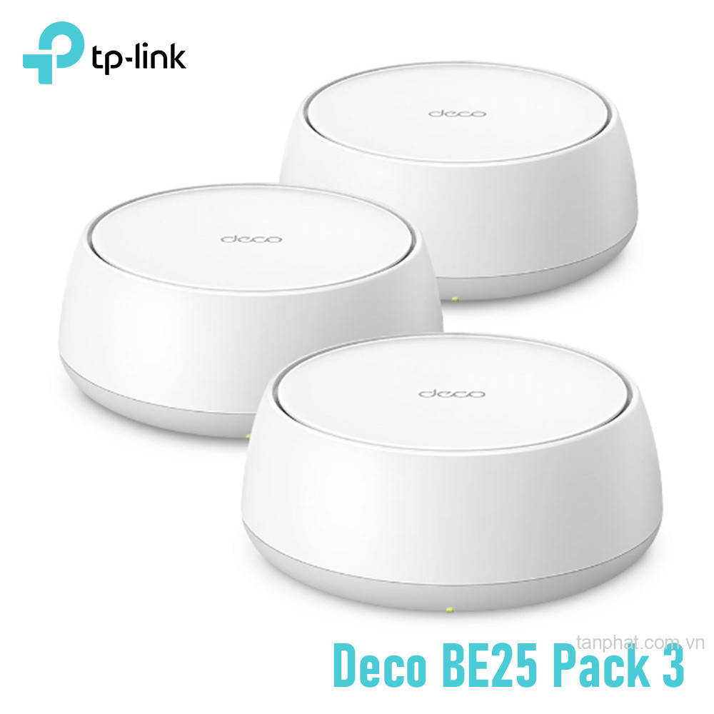 Bộ phát WiFi mesh 7 TP-Link Deco BE25 BE5000, 2 cổng 2.5Gbps, 150 thiết bị (3-pack)
