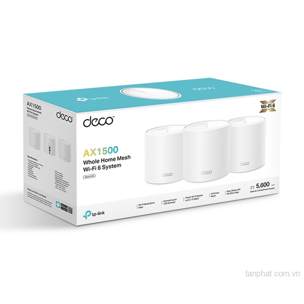 Bộ phát WiFi mesh 6 TP-Link Deco X10 AX1500, 2 cổng Gigabit, 120 thiết bị (3-pack)