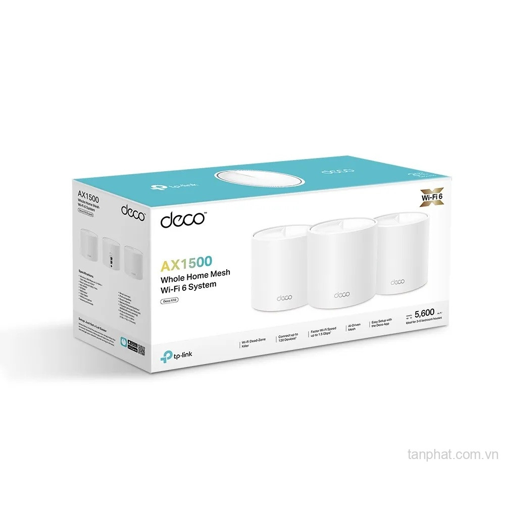 Bộ phát WiFi mesh 6 TP-Link Deco X10 AX1500, 2 cổng Gigabit, 120 thiết bị (2-pack)