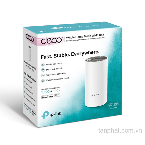 Bộ phát WiFi mesh 5 TP-Link Deco E4 AC1200, 2 cổng 10/100Mbps, 100 thiết bị (1-pack)