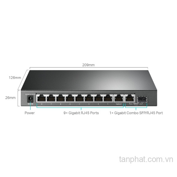 Switch TP-Link TL-SG1210MPE (Gigabit (1000Mbps)/ 10 cổng/ 8 cổng PoE+/ 1 cổng combo SFP/RJ45/ công suất PoE 123W/ Easy Smart)