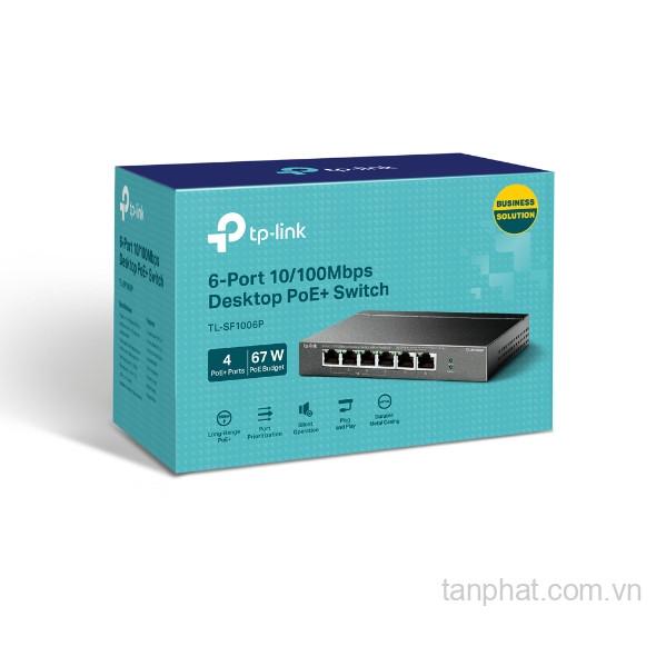 Switch TP-Link TL-SF1006P (10/100Mbps/ 6 cổng/ 4 cổng PoE+/ công suất PoE 67W/ vỏ kim loại)