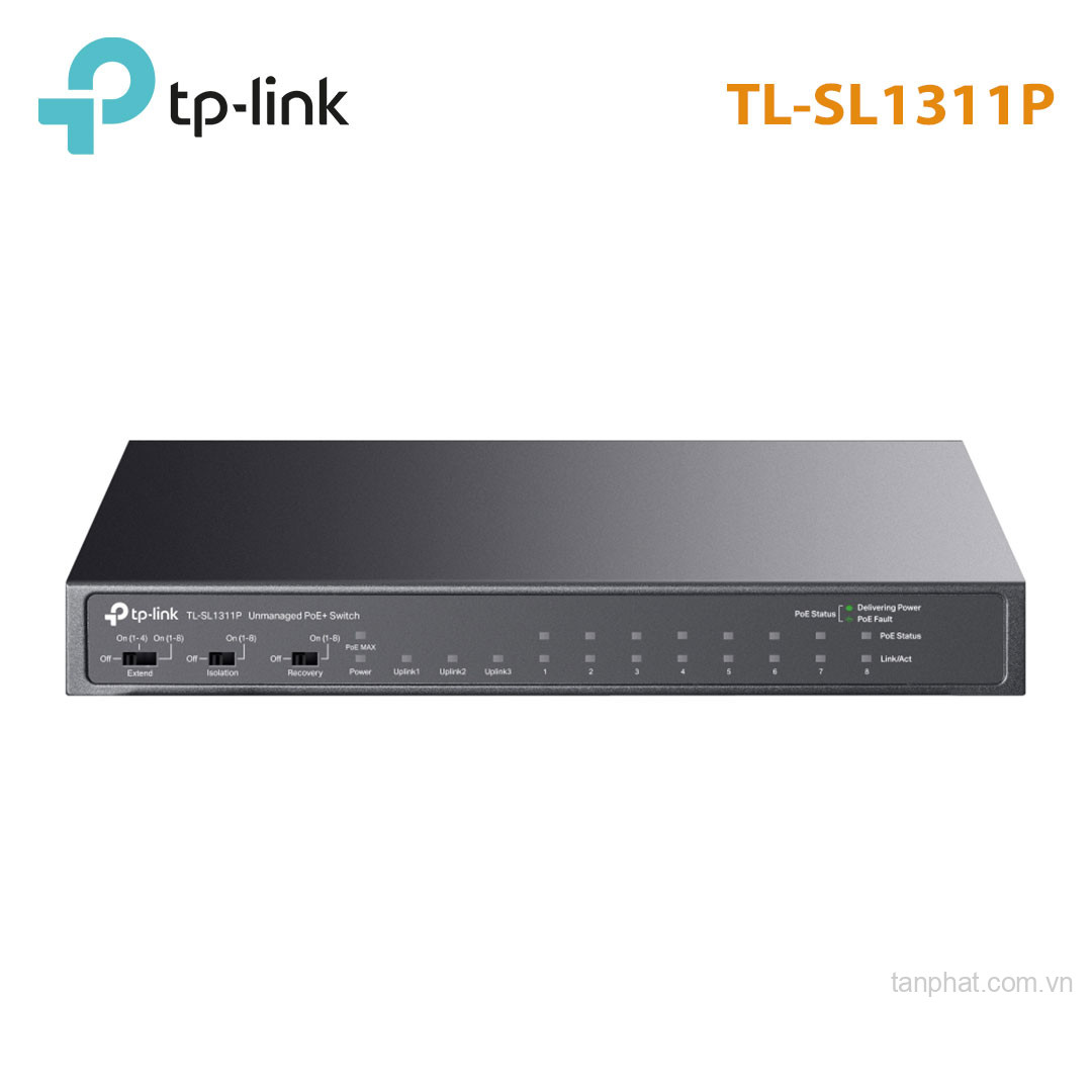Switch TP-Link TL-SL1311P (10/100Mbps/ 11 cổng/ 8 cổng PoE+/ 2 cổng Gigabit/ 1 cổng SFP/ công suất PoE 65W/ vỏ kim loại)
