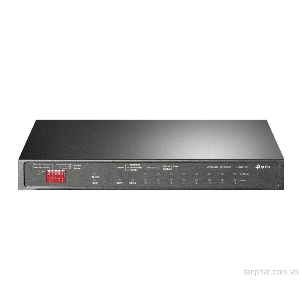 Switch TP-Link TL-SG1210P (Gigabit (1000Mbps)/ 10 cổng/ 8 cổng PoE+/ 1 cổng SFP/ công suất PoE 63W/ vỏ kim loại)