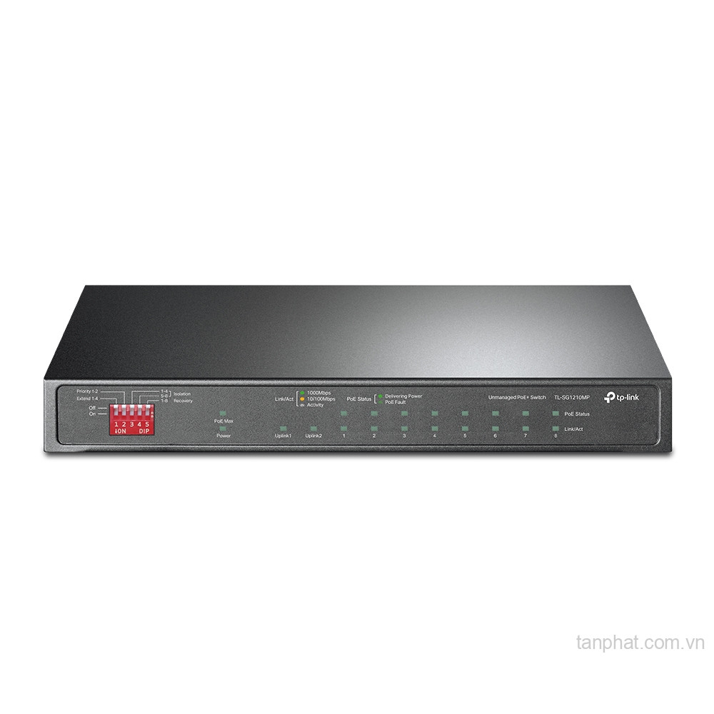 Switch TP-Link TL-SG1210MP (Gigabit (1000Mbps)/ 10 cổng/ 8 cổng PoE+/ 1 cổng combo SFP/RJ45/ công suất PoE 123W/ vỏ kim loại)