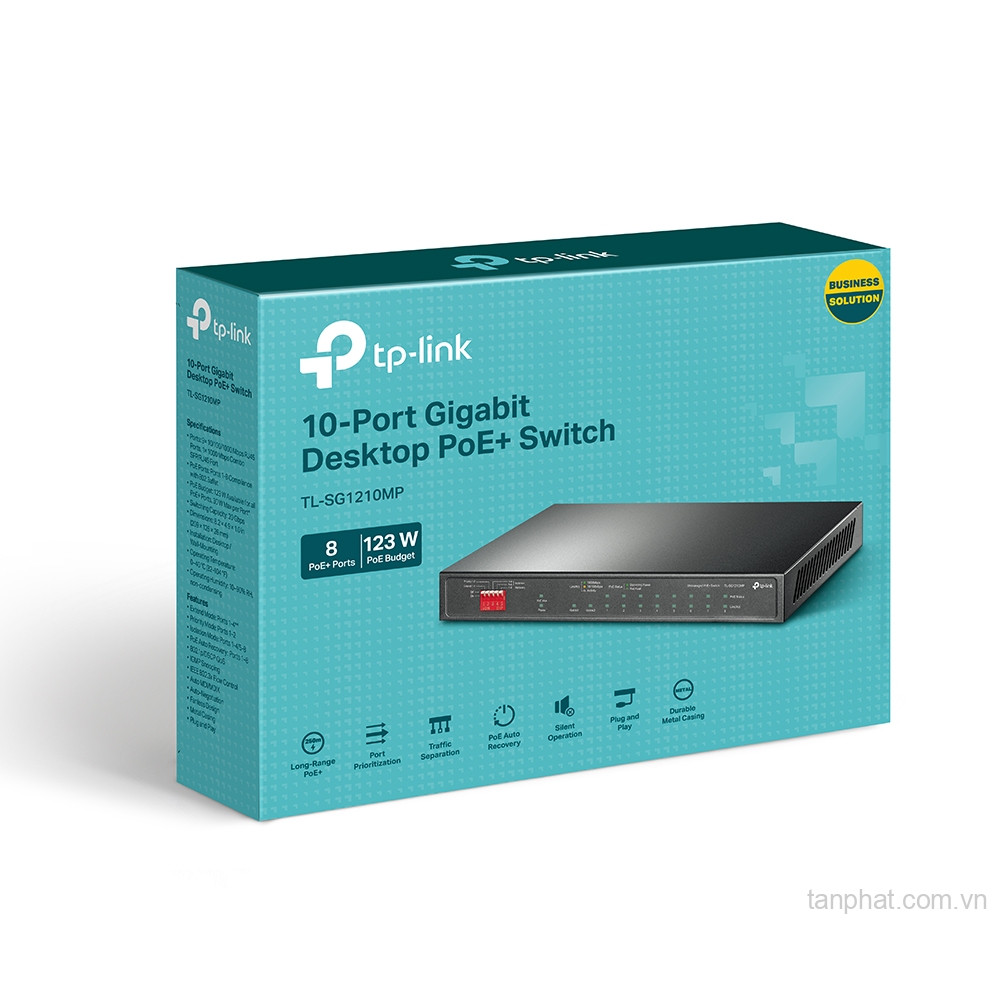 Switch TP-Link TL-SG1210MP (Gigabit (1000Mbps)/ 10 cổng/ 8 cổng PoE+/ 1 cổng combo SFP/RJ45/ công suất PoE 123W/ vỏ kim loại)