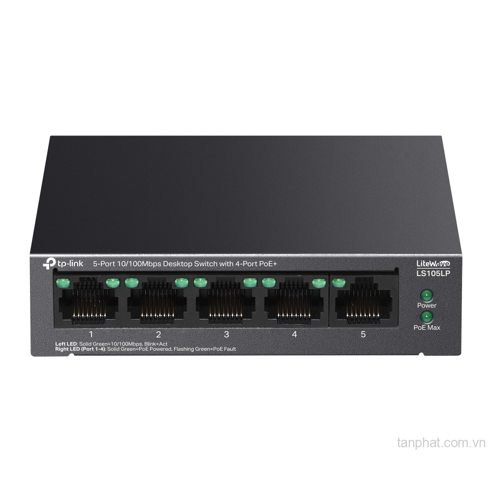 Switch TP-Link LS105LP (10/100Mbps/ 5 cổng/ 4 cổng PoE+/ công suất PoE 41W/ vỏ kim loại)