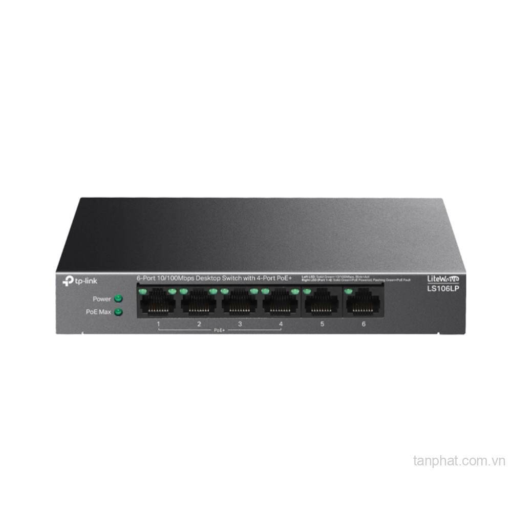 Switch TP-Link LS106LP (10/100Mbps/ 6 cổng/ 4 cổng PoE/ công suất PoE 41W/ vỏ kim loại)