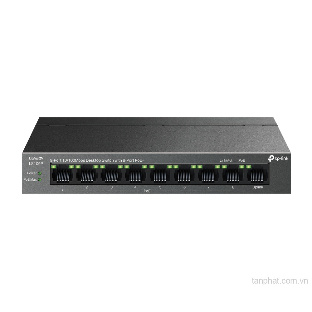 Switch TP-Link LS109P (10/100Mbps/ 9 cổng/ 8 cổng PoE+/ công suất PoE 63W/ vỏ kim loại)