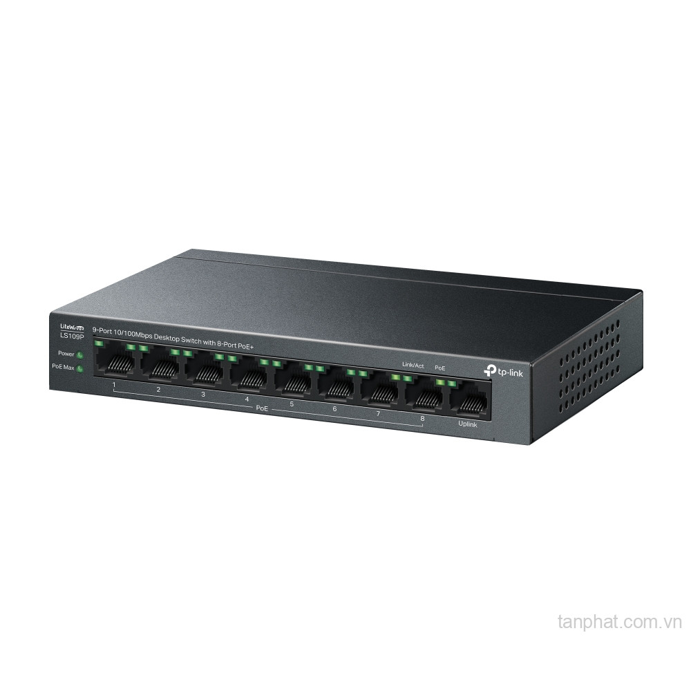 Switch TP-Link LS109P (10/100Mbps/ 9 cổng/ 8 cổng PoE+/ công suất PoE 63W/ vỏ kim loại)