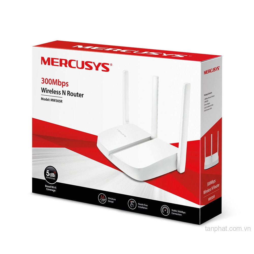 Bộ phát WiFi 4 Mercusys MW305R N300, 4 cổng Fast Ethernet, 3 ăng-ten 5dBi