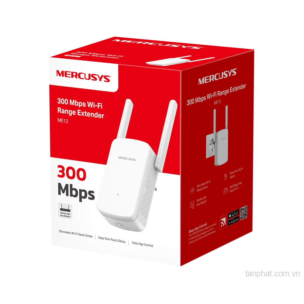 Bộ mở rộng sóng WiFi 4 Mercusys ME12 N300, 2 ăng-ten