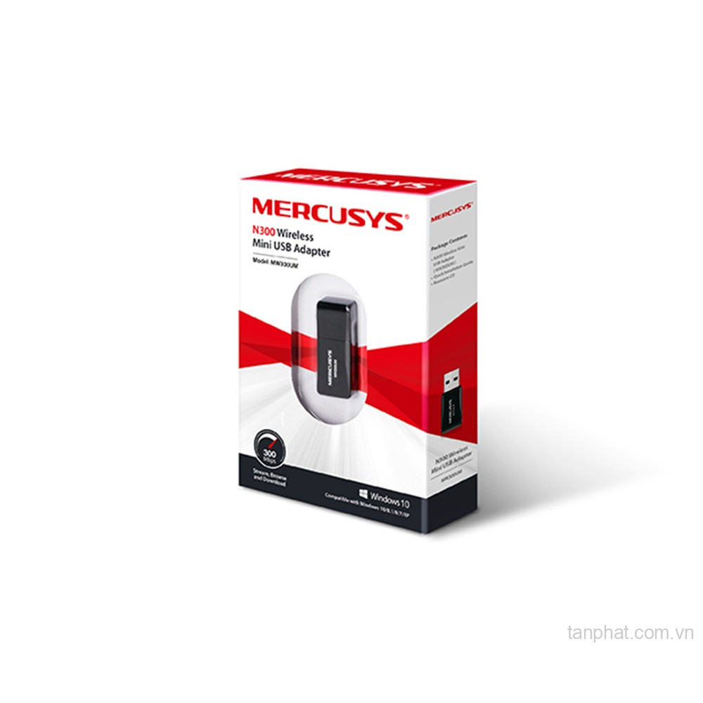 USB thu WiFi 4 Mercusys MW300UM N300, USB 2.0, thiết kế mini, ăng-ten trong