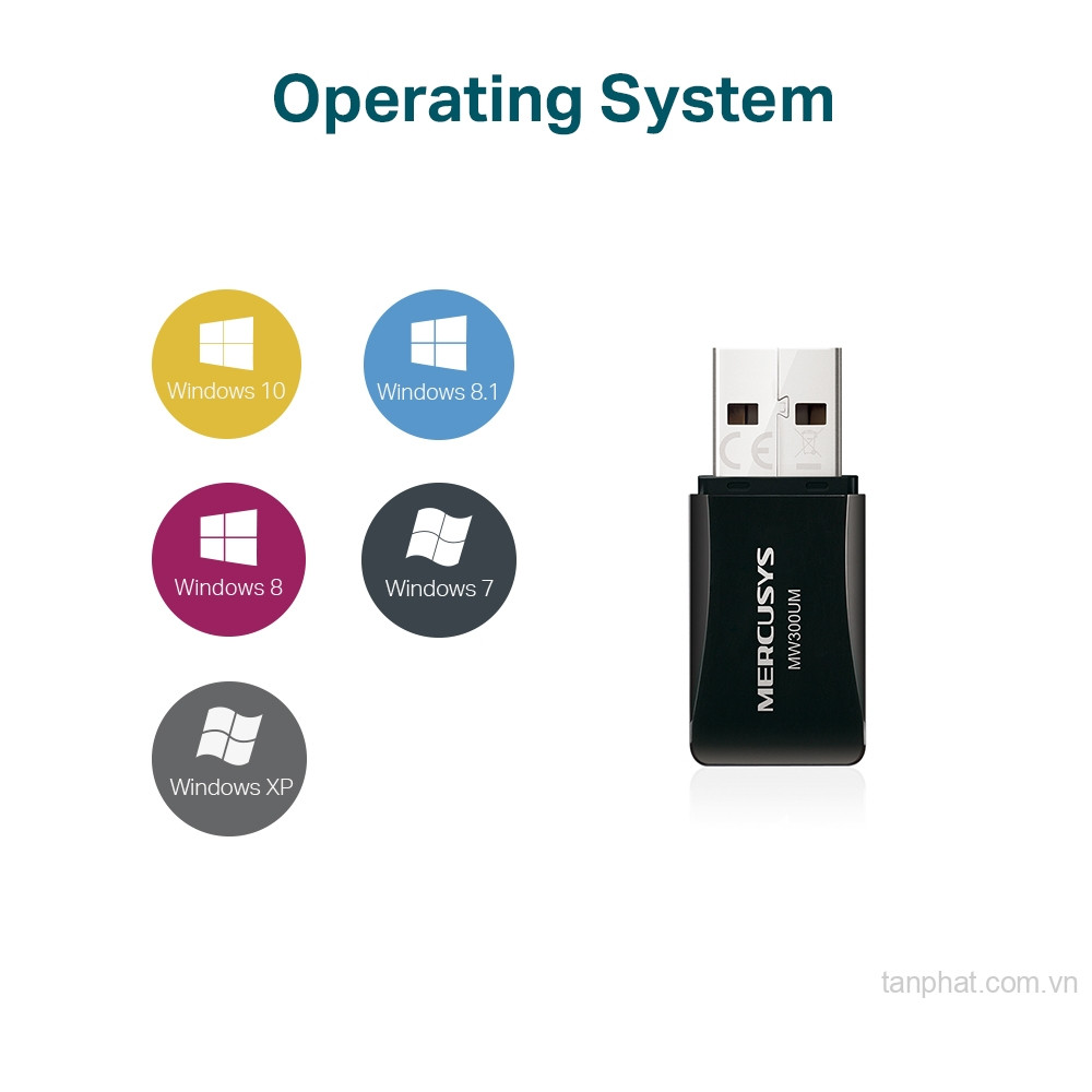 USB thu WiFi 4 Mercusys MW300UM N300, USB 2.0, thiết kế mini, ăng-ten trong