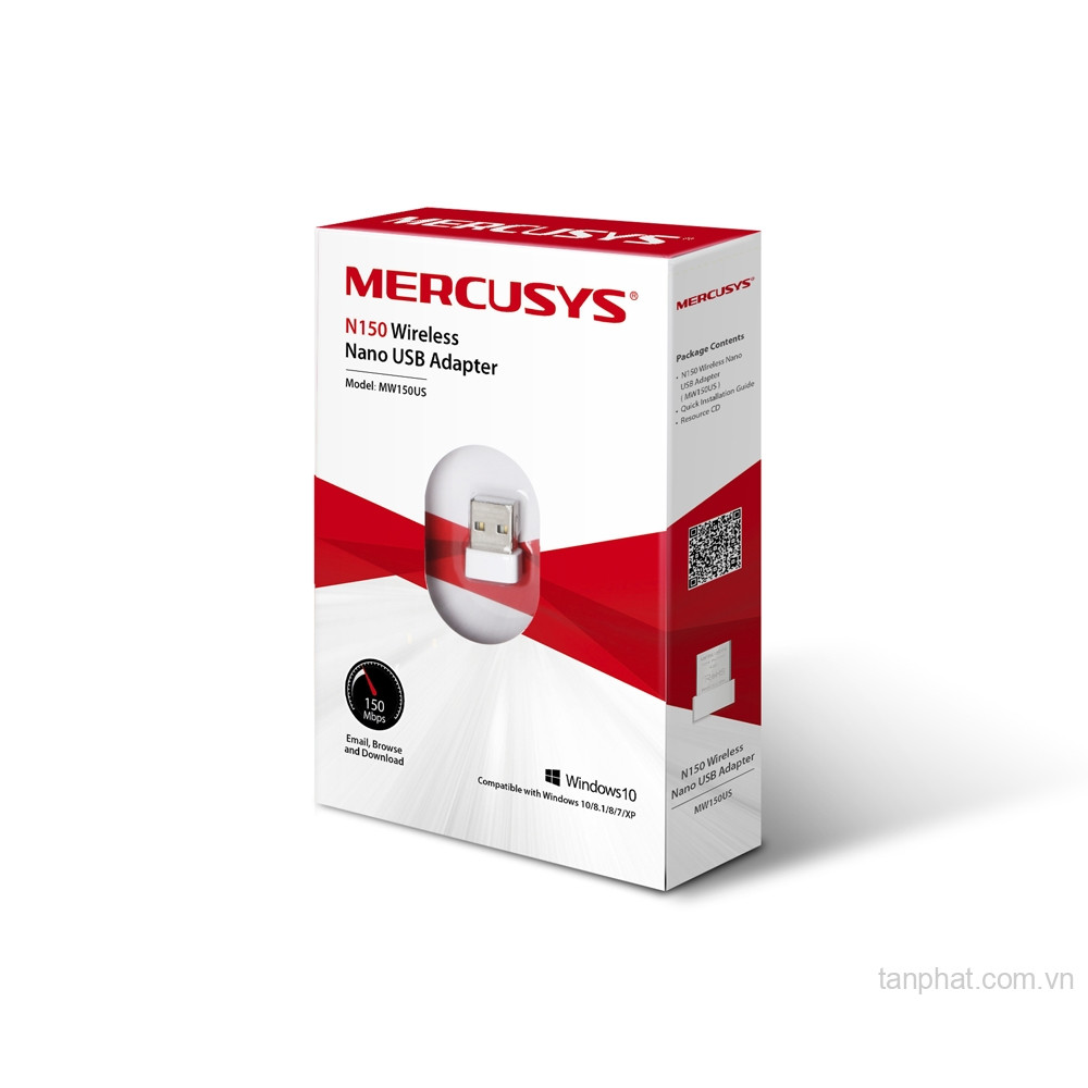 USB thu WiFi 4 Mercusys MW150US N150, USB 2.0, thiết kế nano, ăng-ten trong