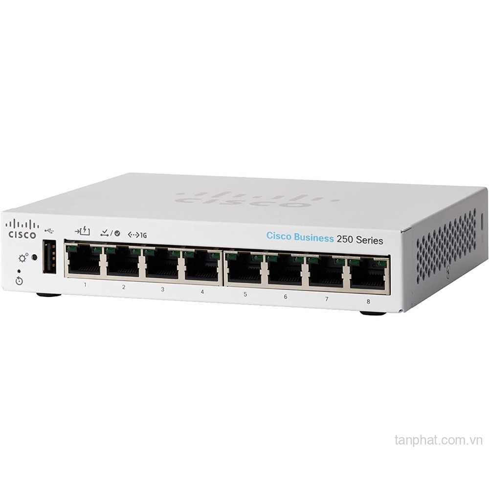 Thiết bị chuyển mạch Cisco Business CBS250-8T-D-EU 8 cổng Gigabit, thiết kế để bàn, nguồn ngoài