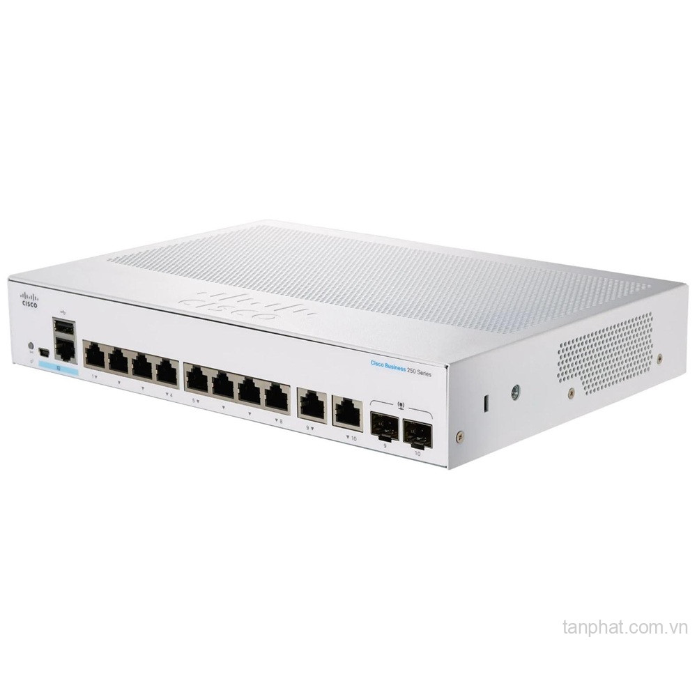 Thiết bị chuyển mạch Cisco Business CBS250-8T-E-2G-EU 8 cổng Gigabit, 2 cổng combo 1G SFP/RJ45